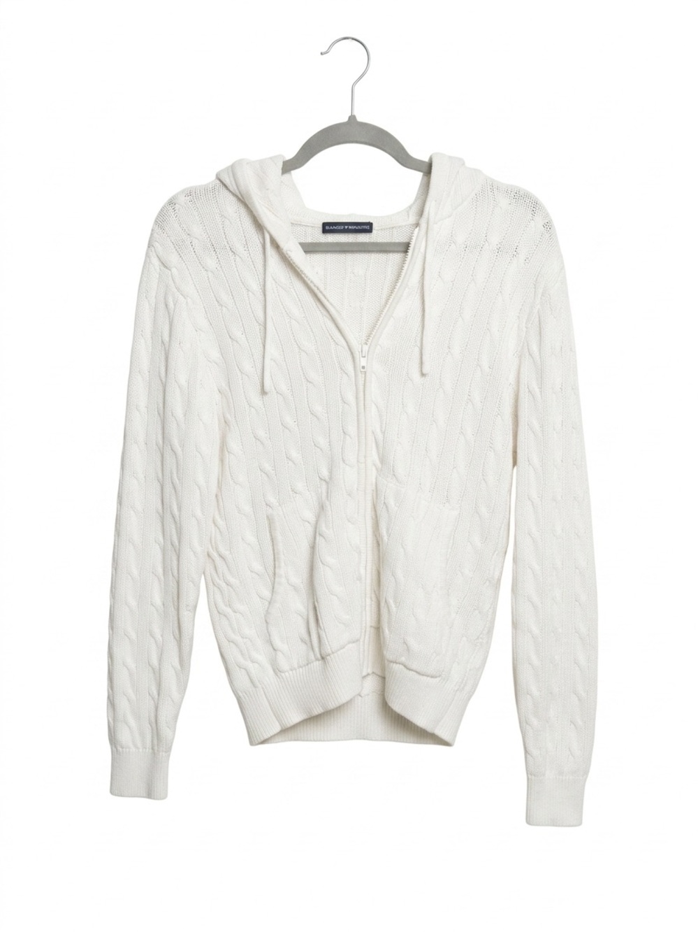 Source Unknown Cream Cable Knit Zip-Up Hoodie Sweater